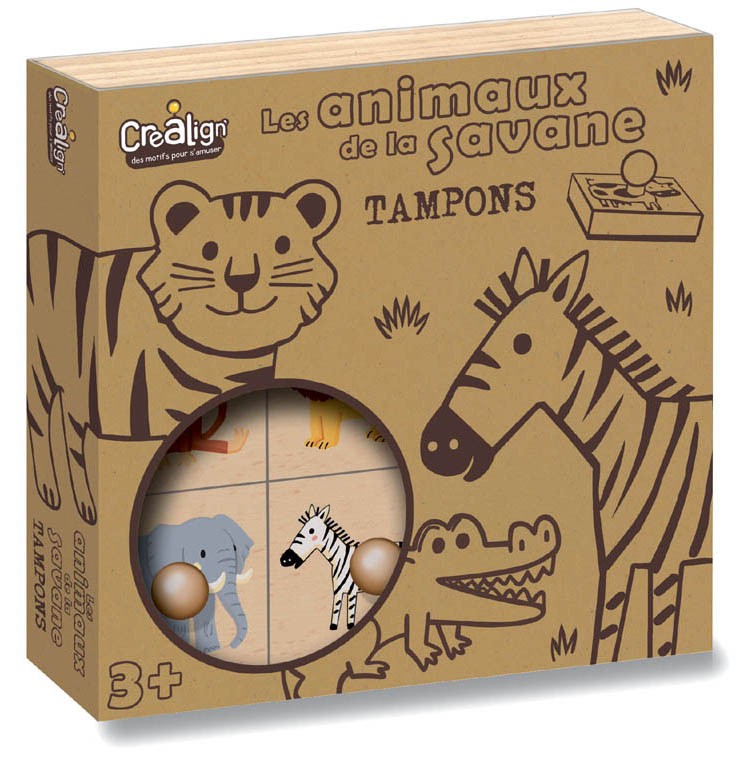 Coffret Premiers Tampons Animaux De La Savane – 5 Tampons Mousse + Encreur Maxi – Dès 3 Ans